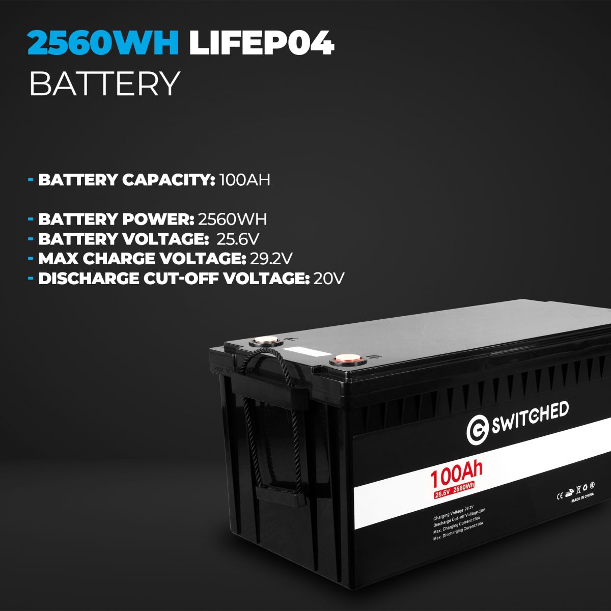 Switched 2560Wh LiFeP04 Battery for Energy Independence | Solar Compatible