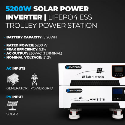 Switched 5200W Solar Power Inverter | LiFePo4 ESS Trolley Power Station